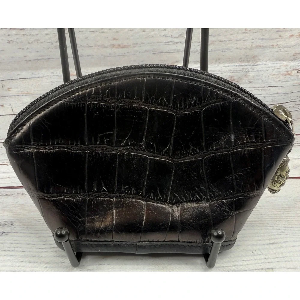 Brighton Black Croc Embossed Leather Heart Coin Purse Pouch Mini Bag